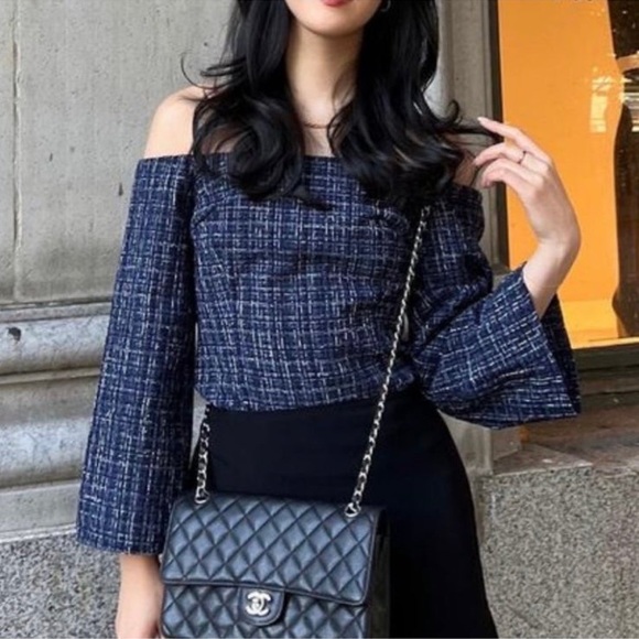 ✨ Zara Tweed Off shoulder top - Picture 1 of 9